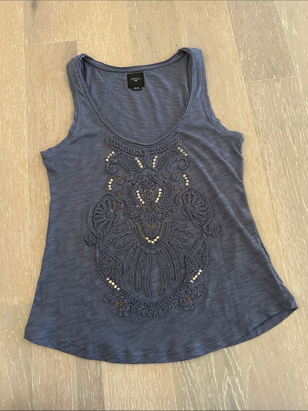 Anthropologie purpleish Blueish Embroidered Scoop Tank